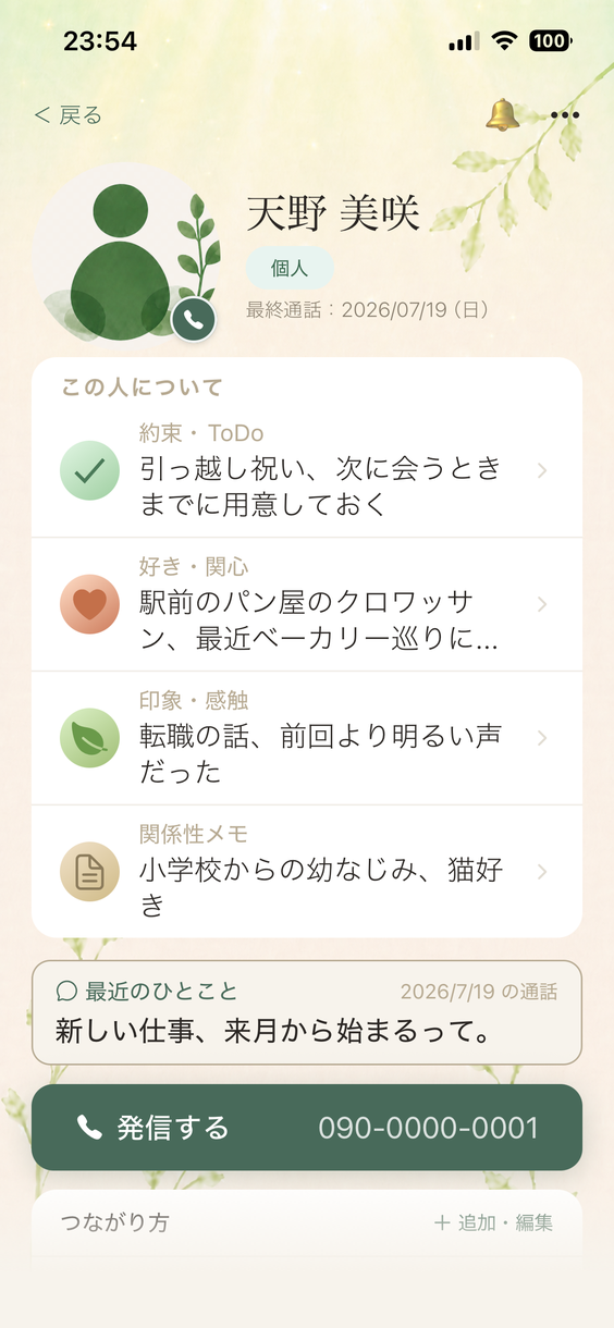 連絡先詳細の画面